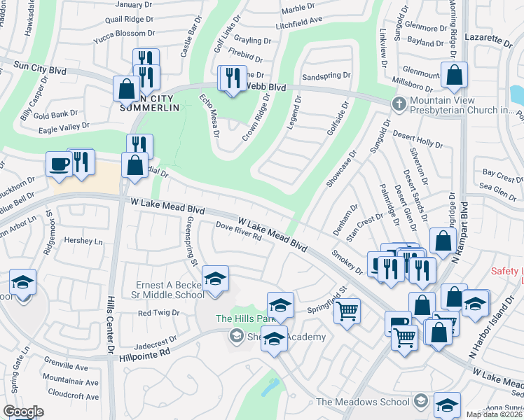 map of restaurants, bars, coffee shops, grocery stores, and more near 2408 Dove Valley Court in Las Vegas