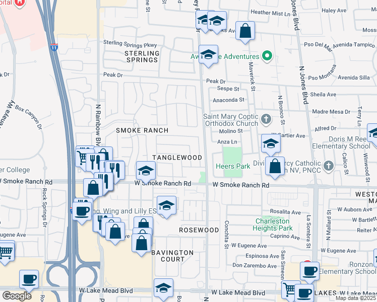 map of restaurants, bars, coffee shops, grocery stores, and more near 2506 Cycad Tree Street in Las Vegas