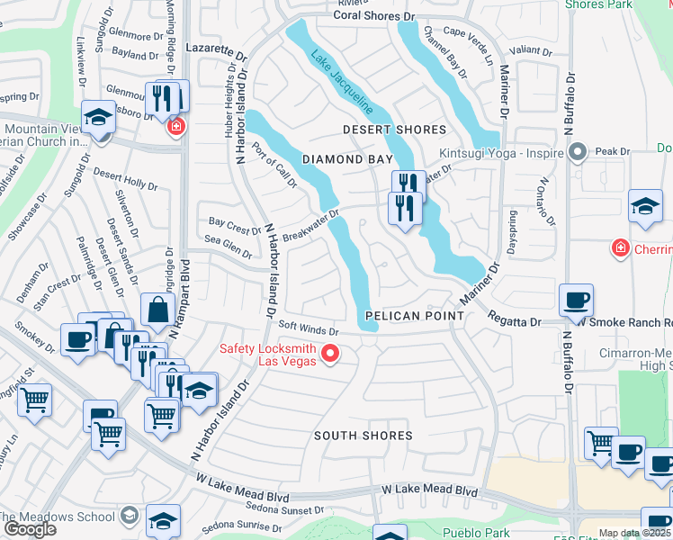 map of restaurants, bars, coffee shops, grocery stores, and more near 6545 Point View Court in Las Vegas