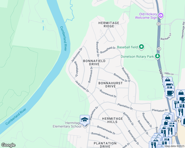 map of restaurants, bars, coffee shops, grocery stores, and more near 7020 Bonnavent Drive in Nashville