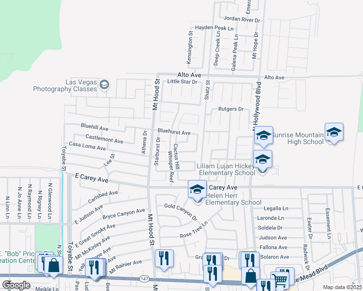 map of restaurants, bars, coffee shops, grocery stores, and more near 6429 Winding Ridge in Las Vegas