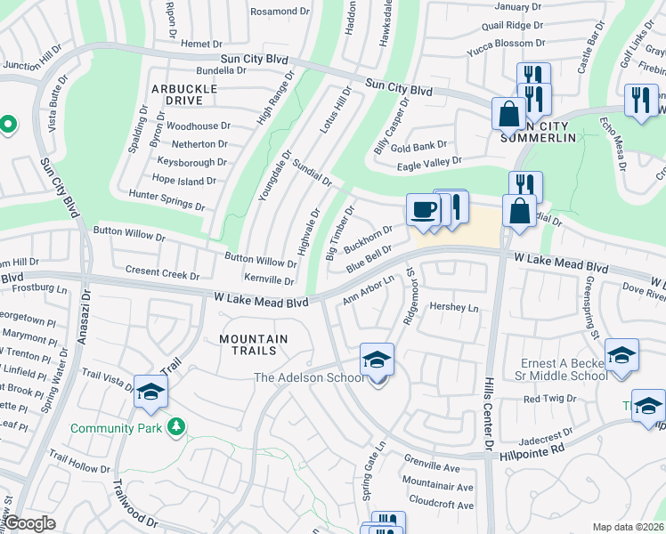 map of restaurants, bars, coffee shops, grocery stores, and more near 9720 Blue Bell Drive in Las Vegas