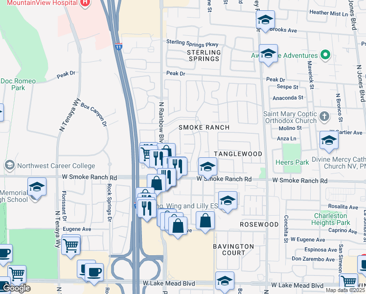 map of restaurants, bars, coffee shops, grocery stores, and more near 6677 Coral Falls Cir in Las Vegas