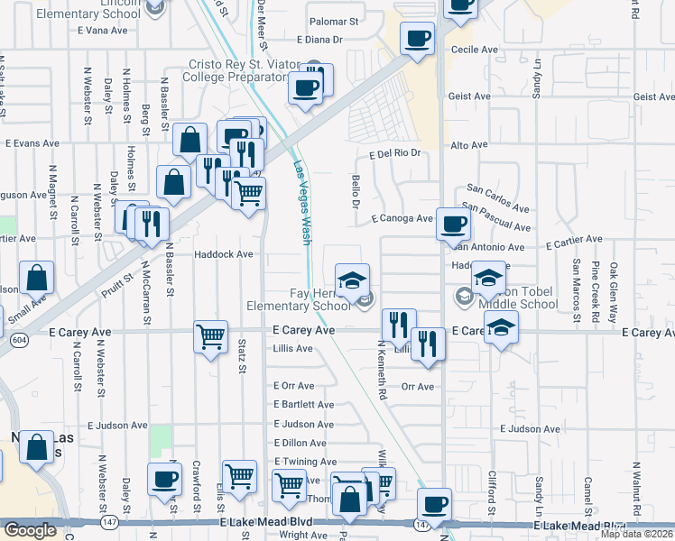 map of restaurants, bars, coffee shops, grocery stores, and more near 2520 North High Tree Street in North Las Vegas