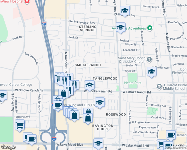 map of restaurants, bars, coffee shops, grocery stores, and more near 2508 Cherrywood Street in Las Vegas