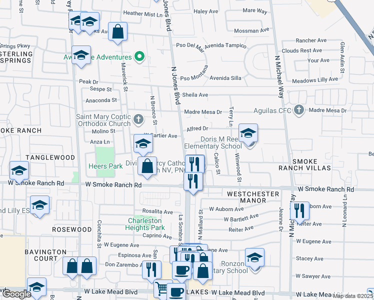 map of restaurants, bars, coffee shops, grocery stores, and more near 2550 North Jones Boulevard in Las Vegas