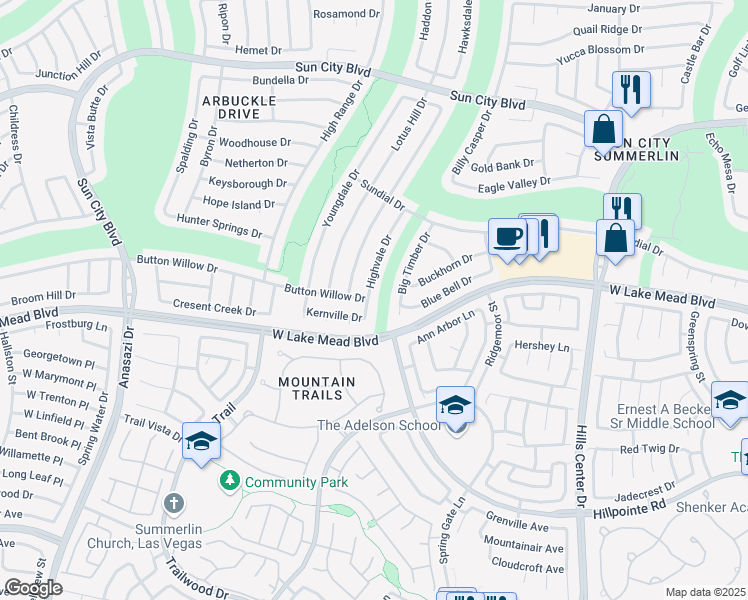 map of restaurants, bars, coffee shops, grocery stores, and more near 2516 Highvale Drive in Las Vegas
