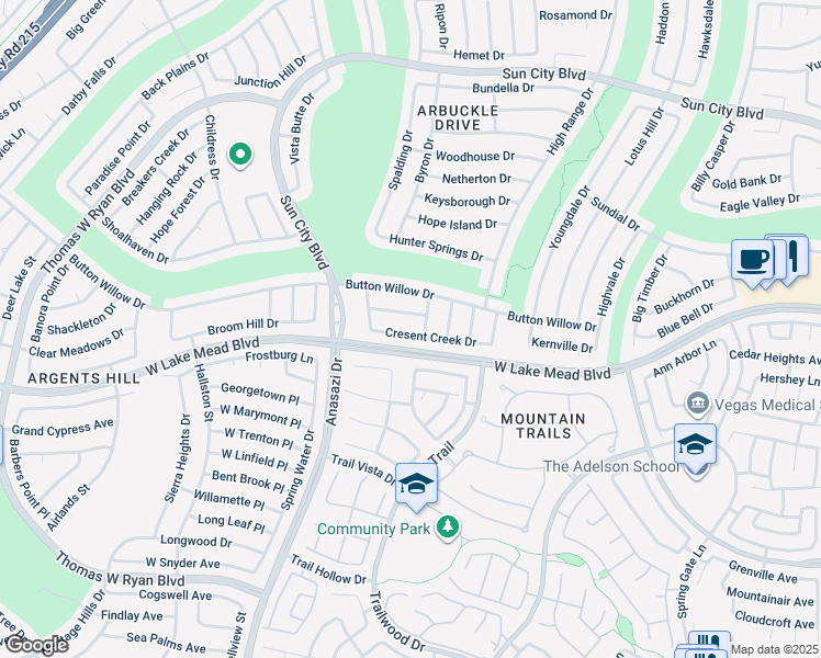 map of restaurants, bars, coffee shops, grocery stores, and more near 10124 Cresent Creek Drive in Las Vegas