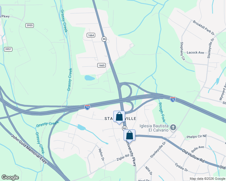 map of restaurants, bars, coffee shops, grocery stores, and more near 6533 University Parkway in Rural Hall