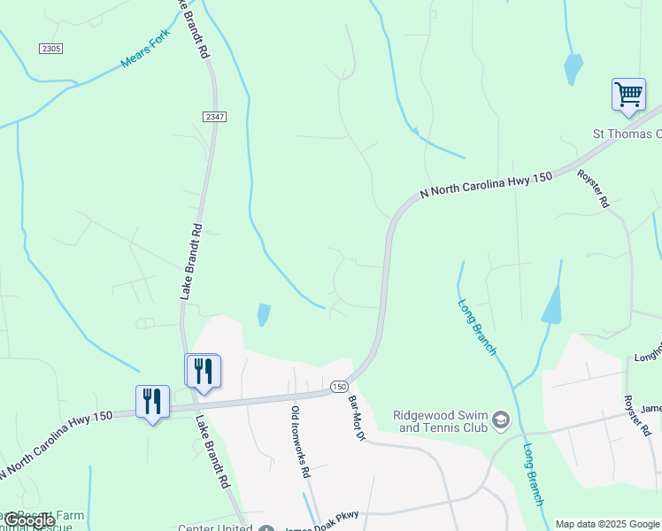 map of restaurants, bars, coffee shops, grocery stores, and more near 7625 Cedar Chase Drive in Greensboro