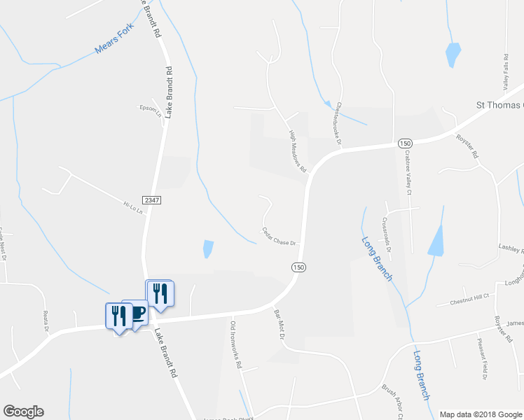 map of restaurants, bars, coffee shops, grocery stores, and more near 7625 Cedar Chase Drive in Greensboro