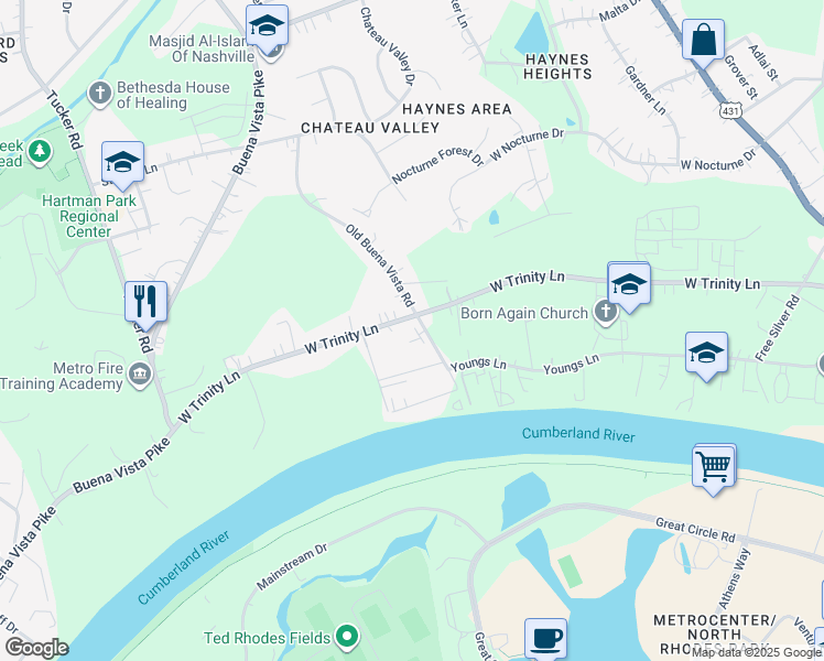 map of restaurants, bars, coffee shops, grocery stores, and more near 970 Youngs Lane in Nashville