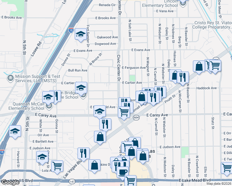map of restaurants, bars, coffee shops, grocery stores, and more near 1621 Putnam Avenue in North Las Vegas