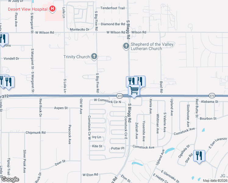 map of restaurants, bars, coffee shops, grocery stores, and more near 130 Nevada 372 in Pahrump