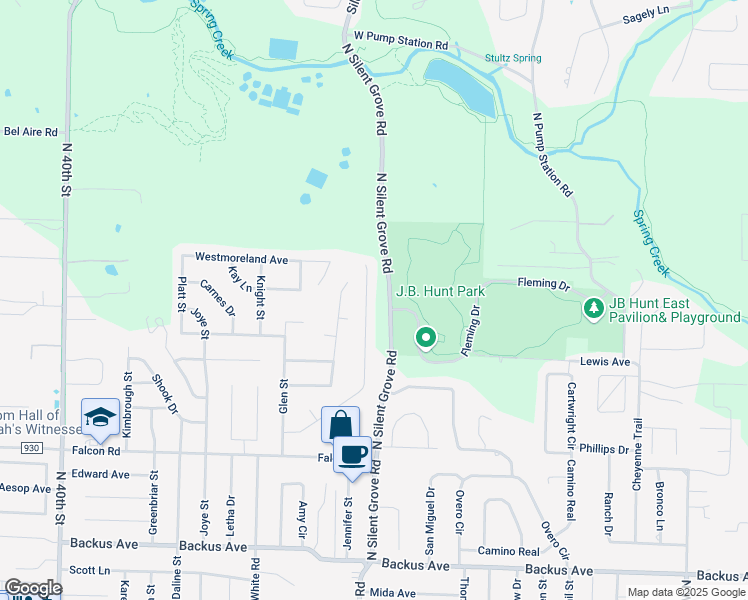 map of restaurants, bars, coffee shops, grocery stores, and more near 2107 Stout Drive in Springdale