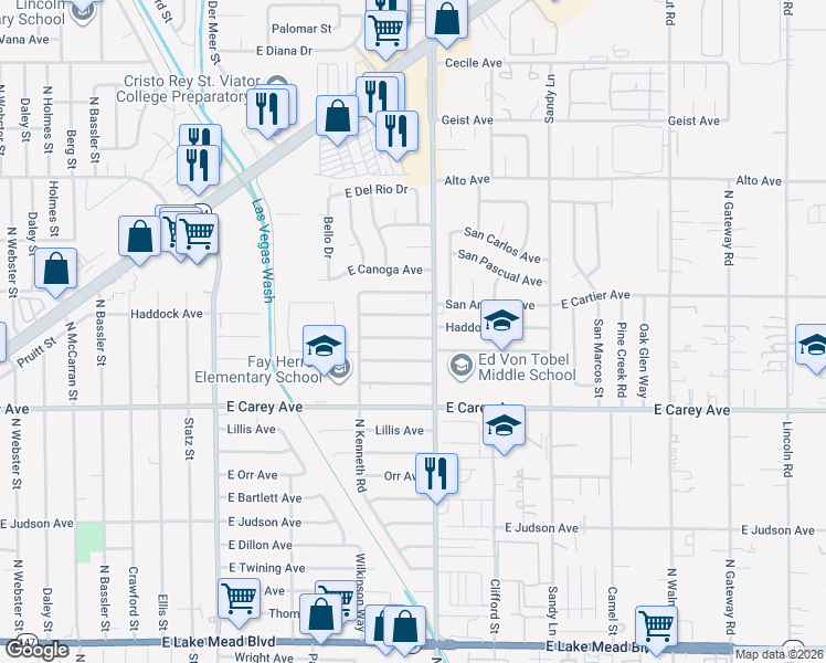 map of restaurants, bars, coffee shops, grocery stores, and more near in North Las Vegas