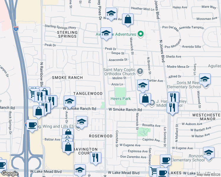 map of restaurants, bars, coffee shops, grocery stores, and more near 6328 Pedro Place in Las Vegas