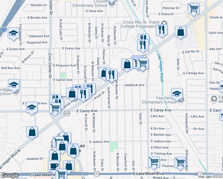 map of restaurants, bars, coffee shops, grocery stores, and more near 2524 North McCarran Street in North Las Vegas