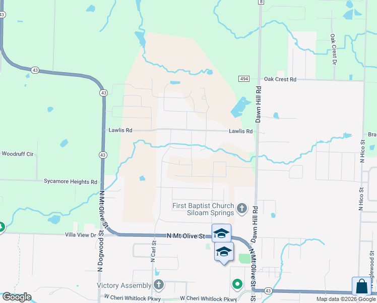 map of restaurants, bars, coffee shops, grocery stores, and more near 2406 Heritage Ranch Drive in Siloam Springs