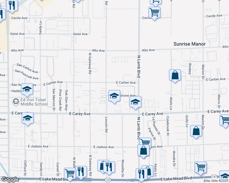 map of restaurants, bars, coffee shops, grocery stores, and more near 2551 Boulder Point Court in Las Vegas