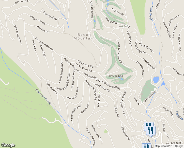 map of restaurants, bars, coffee shops, grocery stores, and more near 110 Red Oak Road in Beech Mountain