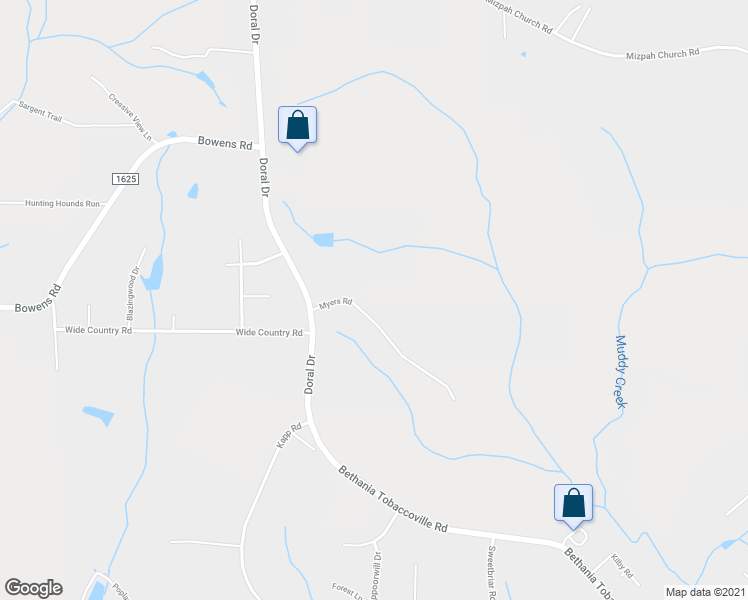 map of restaurants, bars, coffee shops, grocery stores, and more near 2901 Myers Road in Pfafftown
