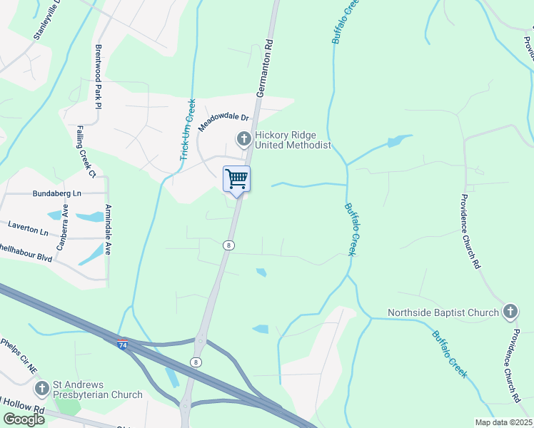map of restaurants, bars, coffee shops, grocery stores, and more near Seymore Lane in Winston-Salem