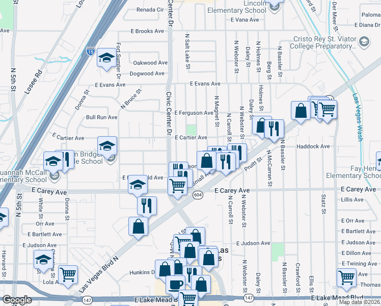 map of restaurants, bars, coffee shops, grocery stores, and more near 2517 North Arrowhead Street in North Las Vegas