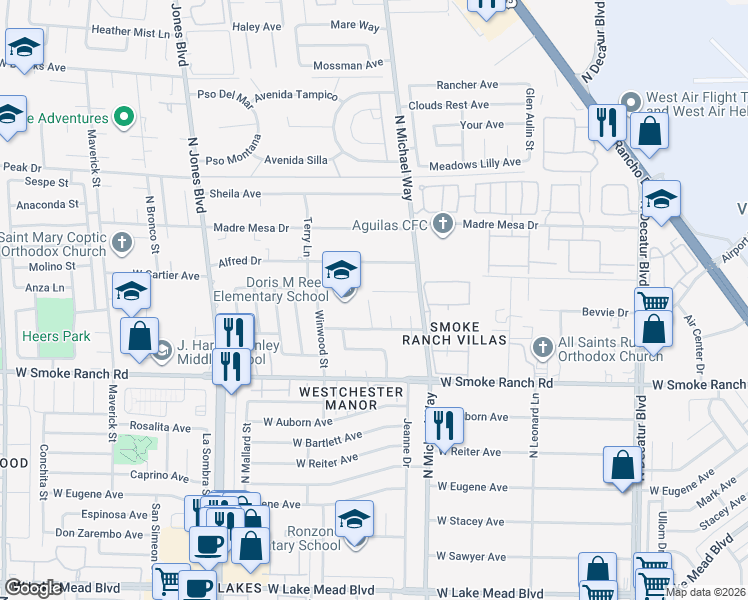 map of restaurants, bars, coffee shops, grocery stores, and more near 2513 Buckthorn Circle in Las Vegas