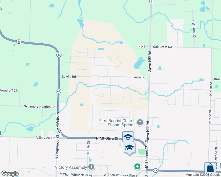 map of restaurants, bars, coffee shops, grocery stores, and more near 2406 Heritage Ranch Drive in Siloam Springs