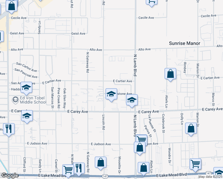 map of restaurants, bars, coffee shops, grocery stores, and more near 2551 Boulder Point Court in Las Vegas