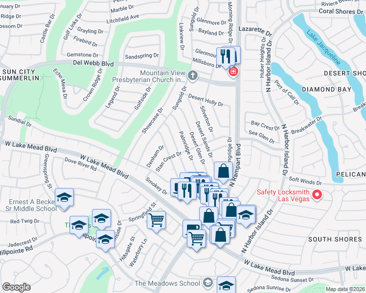 map of restaurants, bars, coffee shops, grocery stores, and more near 2505 Palmridge Drive in Las Vegas