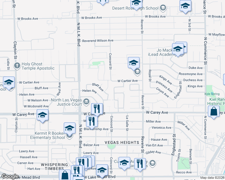 map of restaurants, bars, coffee shops, grocery stores, and more near 1112 Bluff Avenue in North Las Vegas