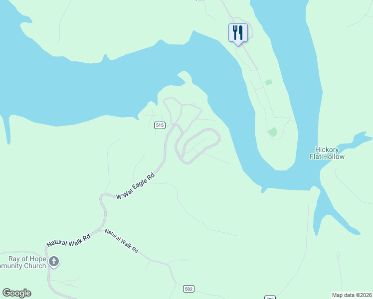map of restaurants, bars, coffee shops, grocery stores, and more near 22430 East War Eagle Road in Springdale