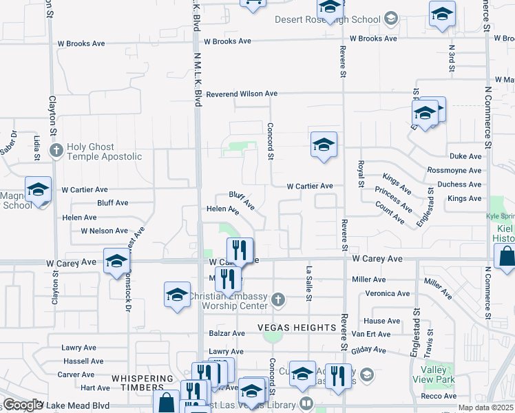 map of restaurants, bars, coffee shops, grocery stores, and more near 1212 Helen Avenue in North Las Vegas