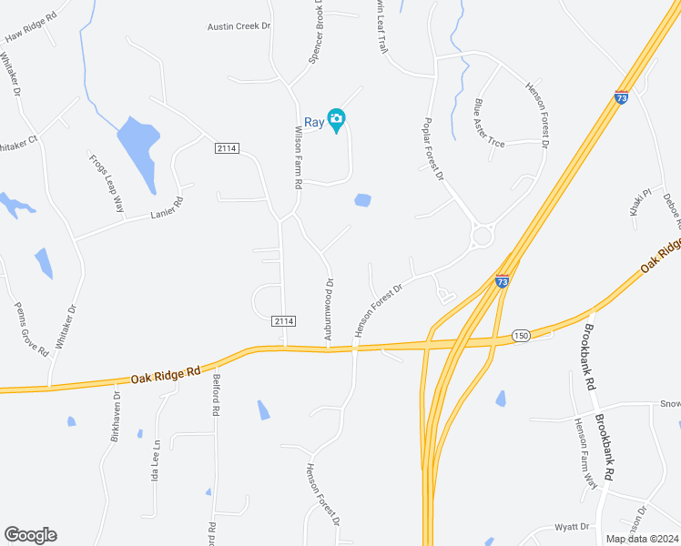 map of restaurants, bars, coffee shops, grocery stores, and more near 7562 Auburnwood Drive in Summerfield