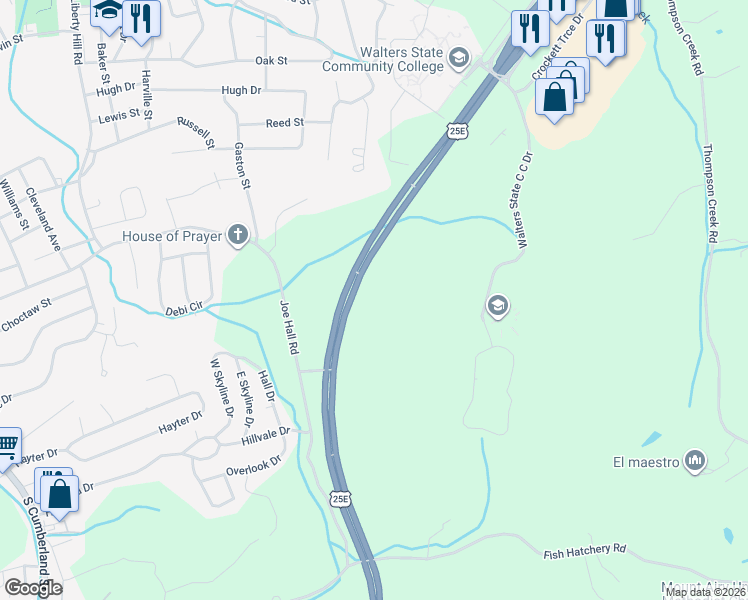 map of restaurants, bars, coffee shops, grocery stores, and more near 957 Tennessee 32 in Morristown