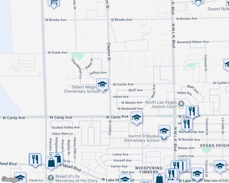 map of restaurants, bars, coffee shops, grocery stores, and more near 2539 Raymond Avenue in North Las Vegas