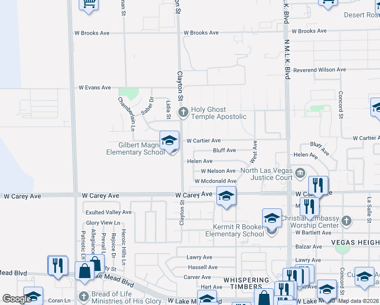 map of restaurants, bars, coffee shops, grocery stores, and more near 1916 Helen Avenue in North Las Vegas