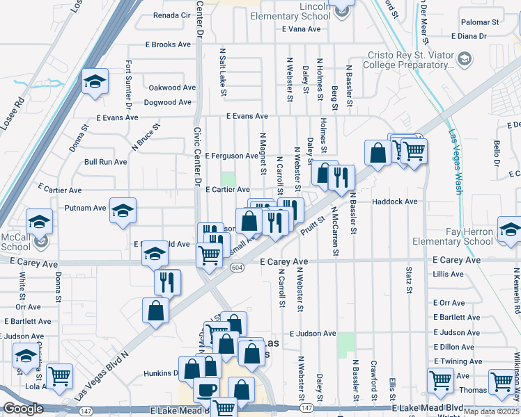 map of restaurants, bars, coffee shops, grocery stores, and more near 2525 North Magnet Street in North Las Vegas