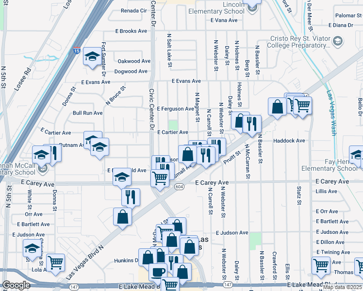 map of restaurants, bars, coffee shops, grocery stores, and more near 2517 North Arrowhead Street in North Las Vegas