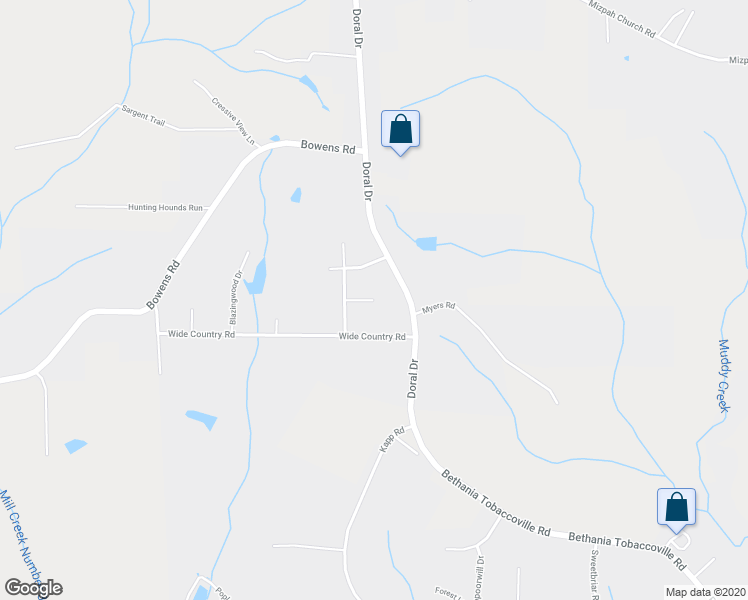 map of restaurants, bars, coffee shops, grocery stores, and more near 3061 Gladewater Court in Pfafftown
