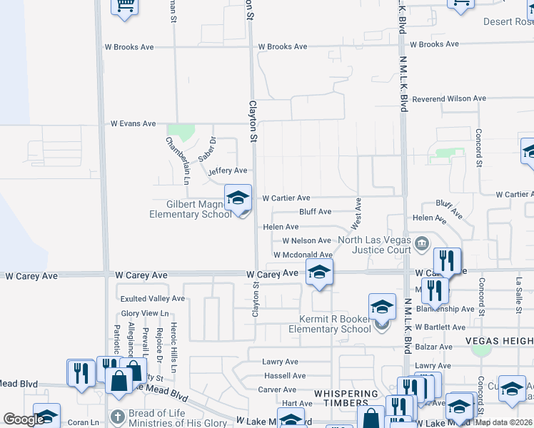 map of restaurants, bars, coffee shops, grocery stores, and more near 2539 Raymond Avenue in North Las Vegas