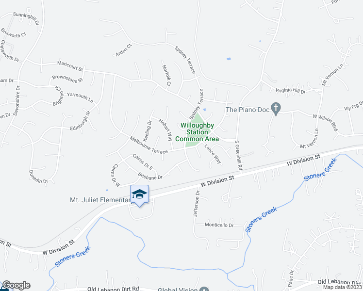 map of restaurants, bars, coffee shops, grocery stores, and more near 1319 Sydney Terrace in Mount Juliet