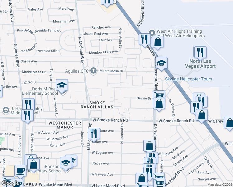 map of restaurants, bars, coffee shops, grocery stores, and more near 2570 Apricot Lane in Las Vegas