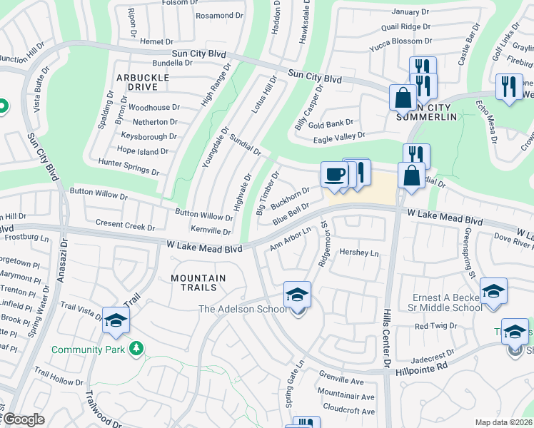 map of restaurants, bars, coffee shops, grocery stores, and more near 9729 Buckhorn Drive in Las Vegas