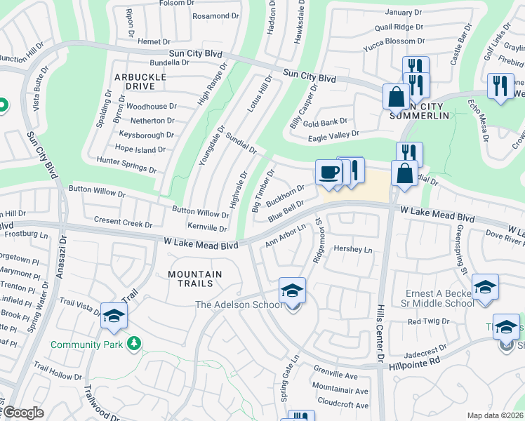 map of restaurants, bars, coffee shops, grocery stores, and more near 9729 Buckhorn Drive in Las Vegas