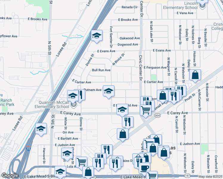 map of restaurants, bars, coffee shops, grocery stores, and more near 2505 North Bruce Street in North Las Vegas