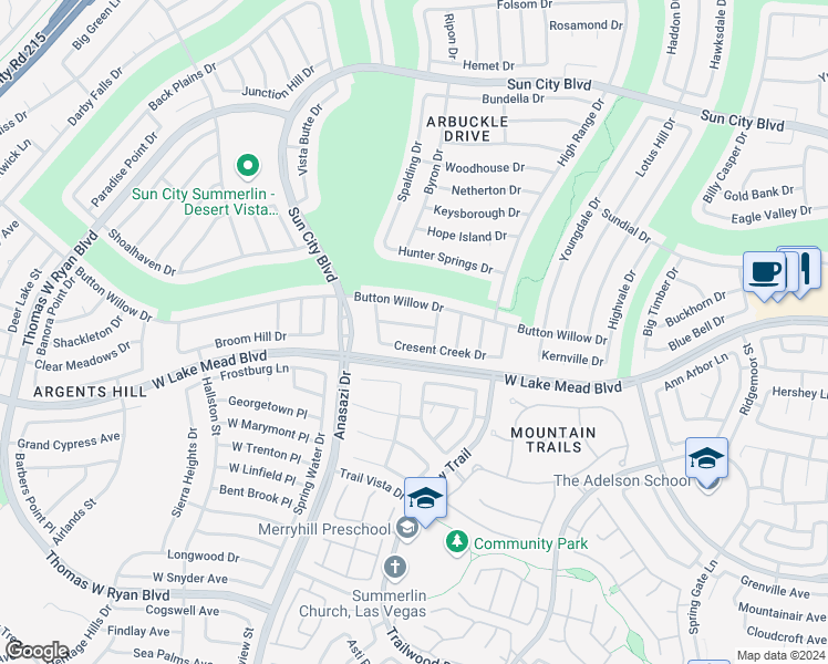 map of restaurants, bars, coffee shops, grocery stores, and more near 10125 Middle Ridge Drive in Las Vegas