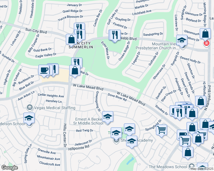 map of restaurants, bars, coffee shops, grocery stores, and more near 2405 Burke Court in Las Vegas
